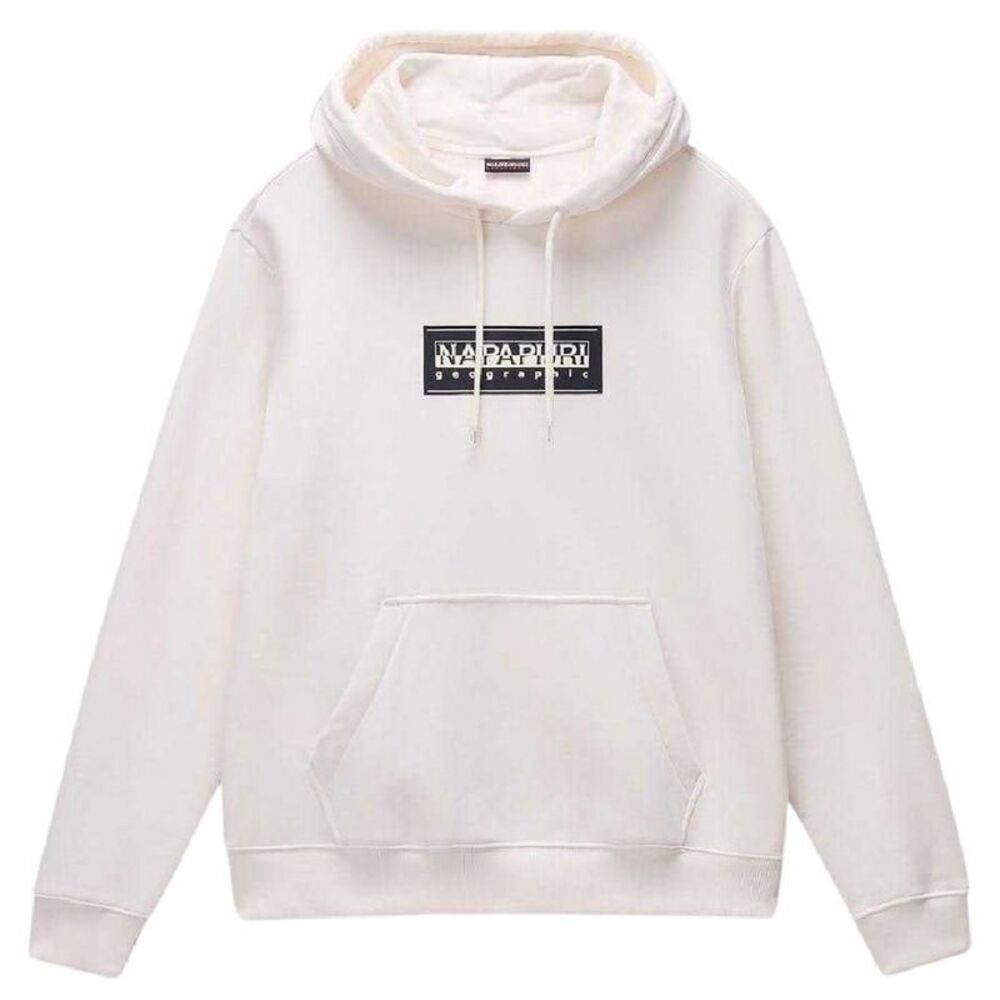 Napapijri Mens Box Logo Cotton Loose Fit Hoodie / White